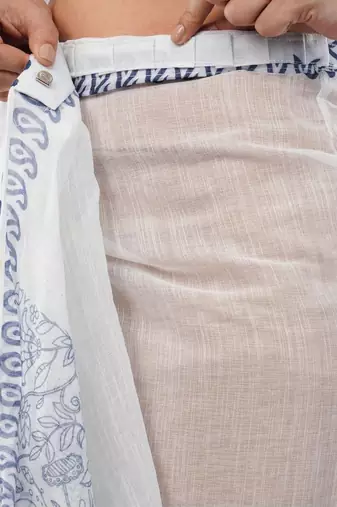 White linen printed saree with blouse