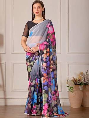 Multicolor pure georgette printed saree with blouse 1