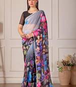 Multicolor pure georgette printed saree with blouse
