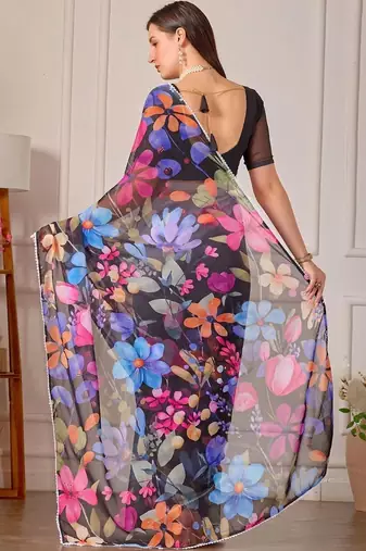 Multicolor pure georgette printed saree with blouse