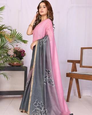 Multicolor linen solid saree with blouse 1