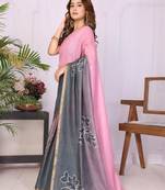 Multicolor linen solid saree with blouse