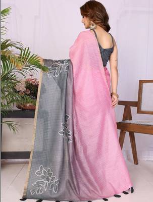 Multicolor linen solid saree with blouse 3