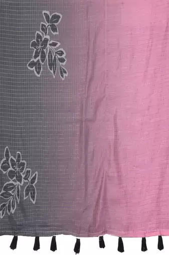 Multicolor linen solid saree with blouse