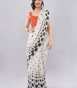 Off white linen printed saree with blouse
