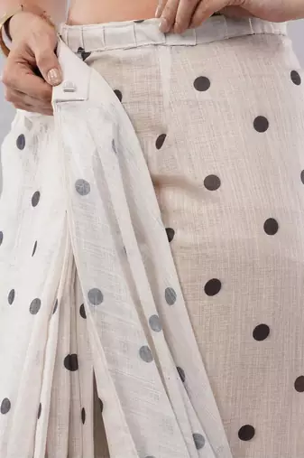 Off white linen printed saree with blouse