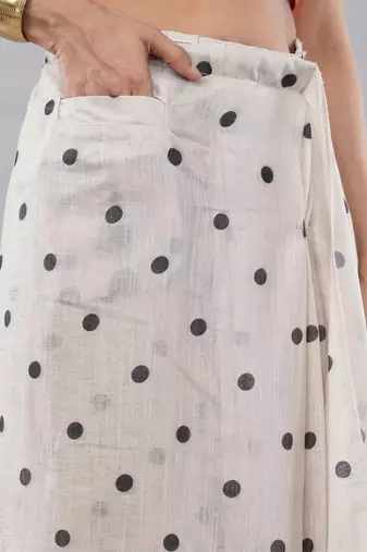 Off white linen printed saree with blouse
