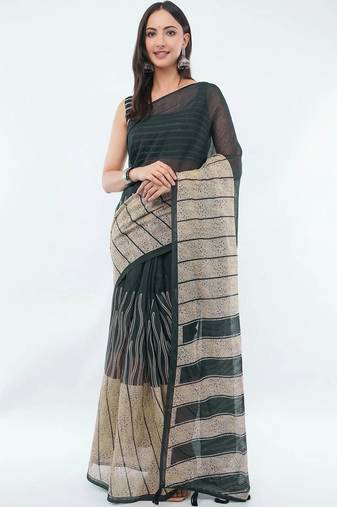 Black linen striped saree with blouse