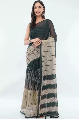 Black linen striped saree with blouse