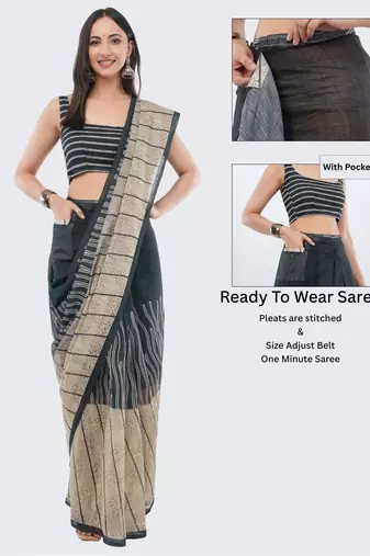 Black linen striped saree with blouse