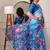 Blue pure georgette printed saree with blouse