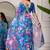 Blue pure georgette printed saree with blouse
