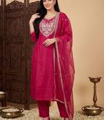 Women Ethnic Motifs Embroidered Regular Kurta with Trousers & With Dupatta