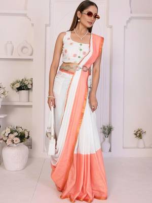 Off white linen solid saree with blouse 1