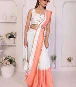 Off white linen solid saree with blouse