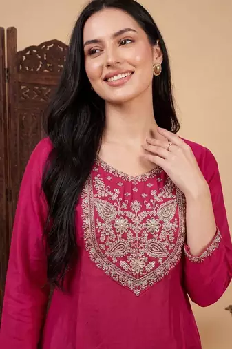 Women Ethnic Motifs Embroidered Regular Kurta with Trousers & With Dupatta