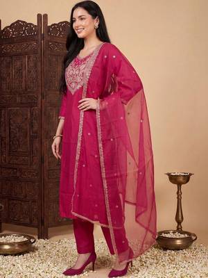 Women Ethnic Motifs Embroidered Regular Kurta with Trousers & With Dupatta 4