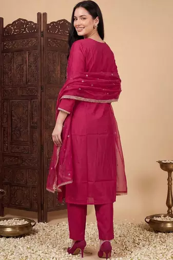Women Ethnic Motifs Embroidered Regular Kurta with Trousers & With Dupatta