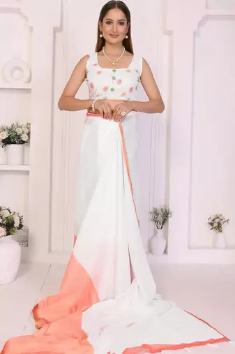 Off white linen solid saree with blouse