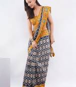 Black linen printed saree with blouse