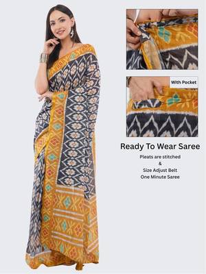 Black linen printed saree with blouse 2