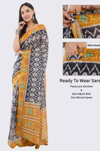 Black linen printed saree with blouse