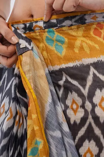 Black linen printed saree with blouse