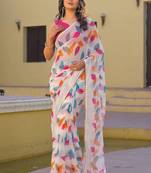 White chiffon printed saree with blouse