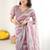 Grey pure georgette printed saree with blouse