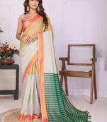 Multicolor linen striped saree with blouse