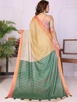 Multicolor linen striped saree with blouse 5