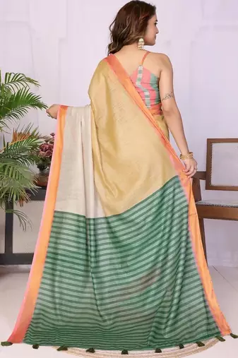 Multicolor linen striped saree with blouse