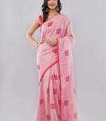 Pink linen printed saree with blouse