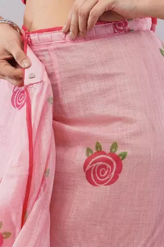 Pink linen printed saree with blouse