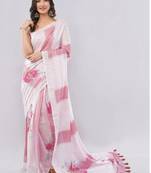 Pink linen printed saree with blouse