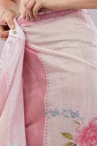 Pink linen printed saree with blouse