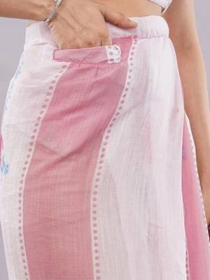 Pink linen printed saree with blouse 5