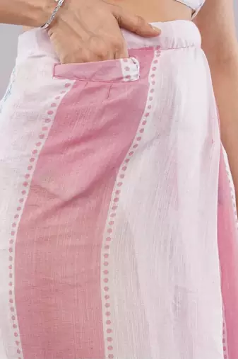 Pink linen printed saree with blouse