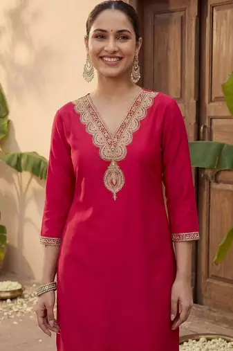 Women Ethnic Motifs Regular Liva Kurta with Trousers