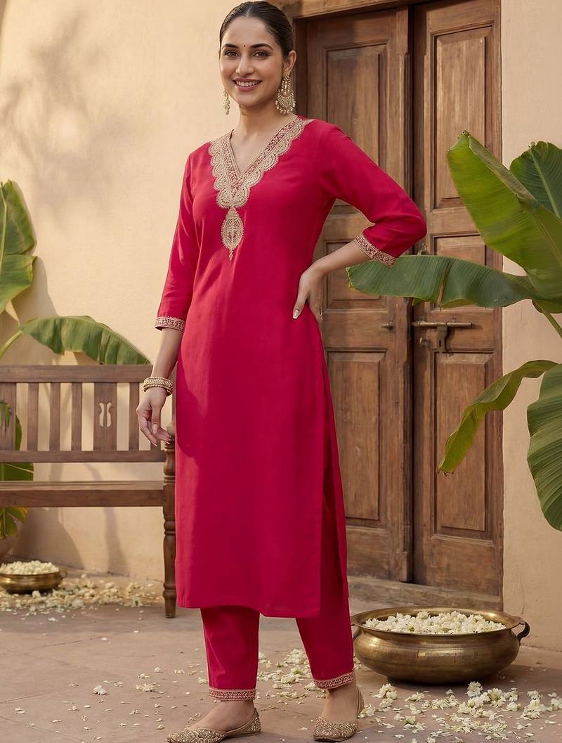 Women Ethnic Motifs Regular Liva Kurta with Trousers