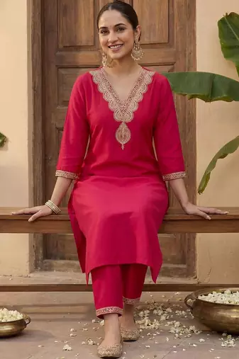 Women Ethnic Motifs Regular Liva Kurta with Trousers