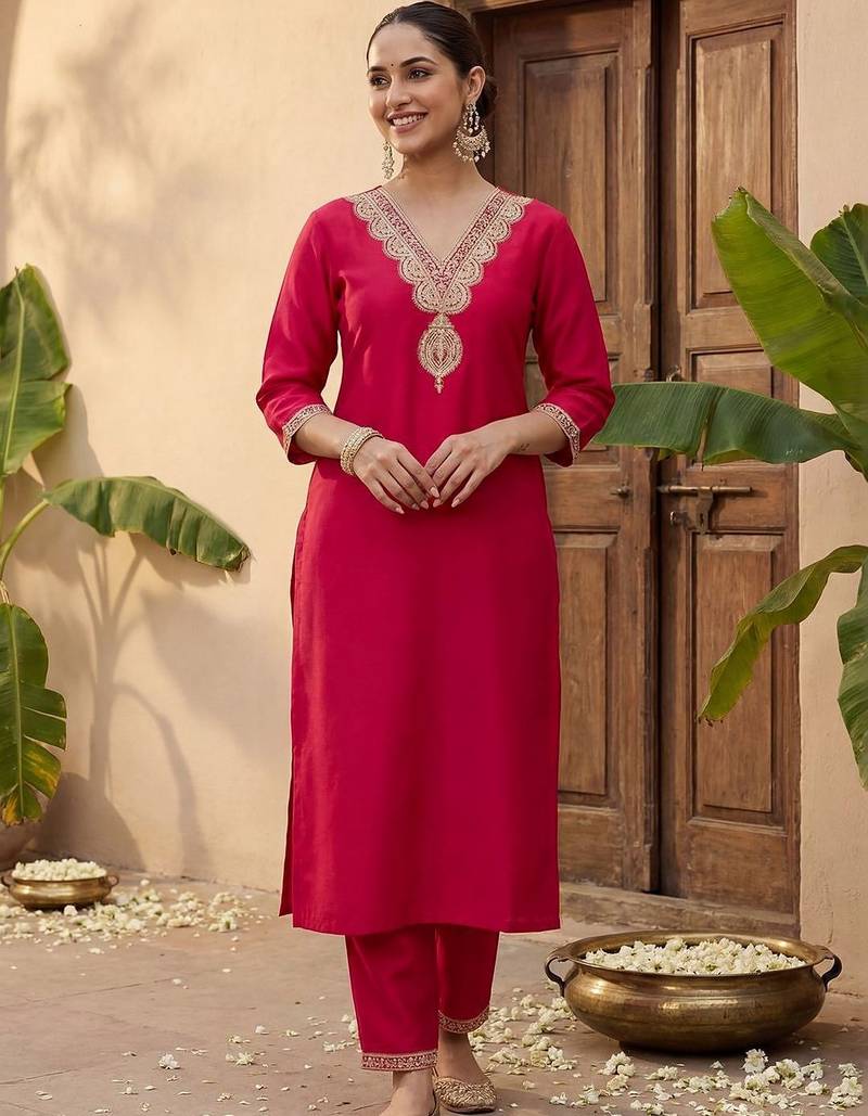 Women Ethnic Motifs Regular Liva Kurta with Trousers