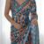Teal pure georgette printed saree with blouse