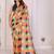 Orange linen printed saree with blouse