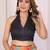 Orange linen printed saree with blouse