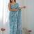 Blue pure georgette printed saree with blouse