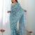 Blue pure georgette printed saree with blouse