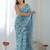 Blue pure georgette printed saree with blouse