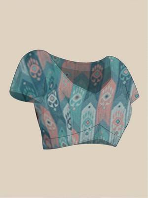 Blue pure georgette printed saree with blouse 5