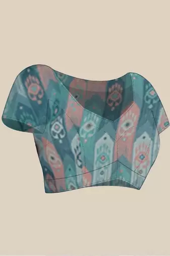 Blue pure georgette printed saree with blouse